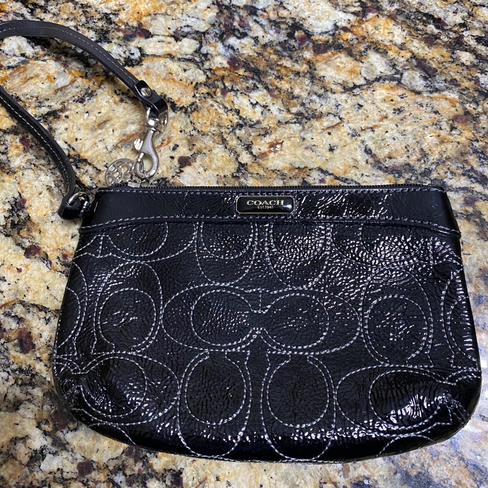 COACH Embossed Black Patent Leather Wristlet